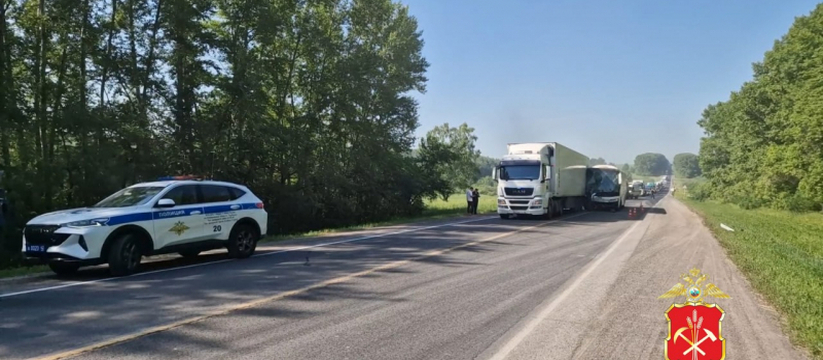 В Кузбассе 7 взрослых и двое детей получили травмы в столкновении автобуса с грузовиком