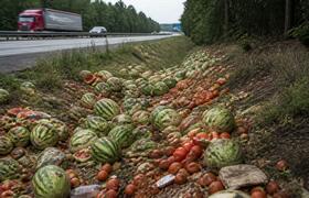 У трассы в Кузбассе выбросили горы арбузов и то...